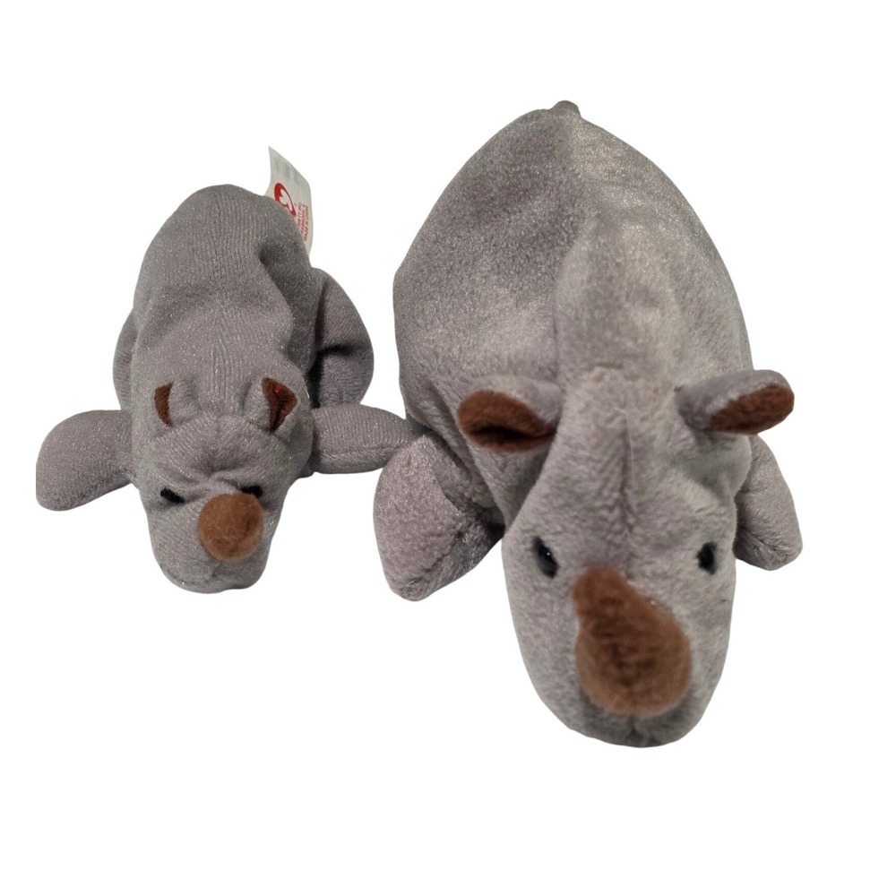 Ty Spike the Rhino Beanie Babies Set Unisex Small Grey ‎ Plush Toy